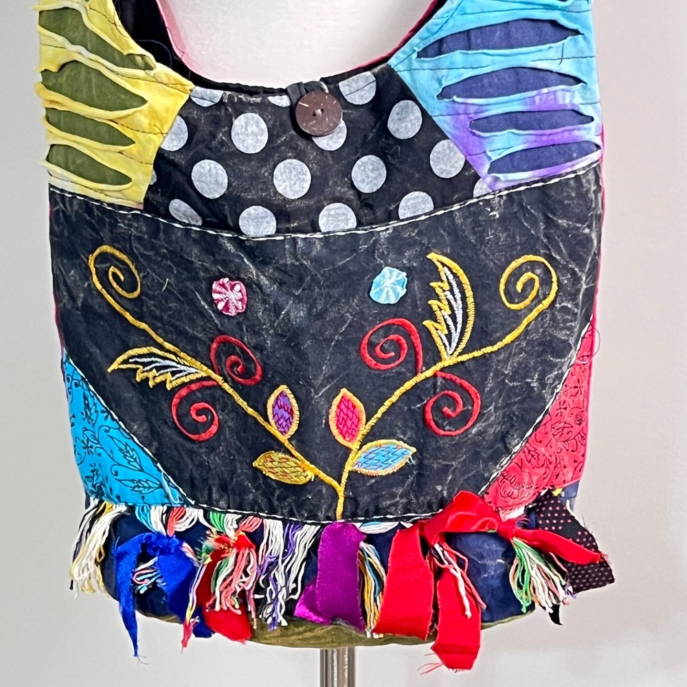 Patchwork Crossbody Bag Women OS Embroidered Boho Multicolor Hippie 70s‎ Beachy